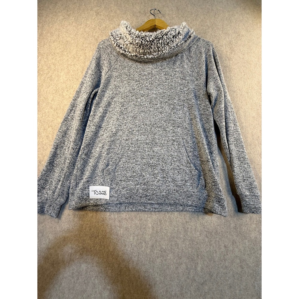 Terra‎ & Sky Women Grey Marled Sherpa Cowl Neck Pullover Sweater Size Medium